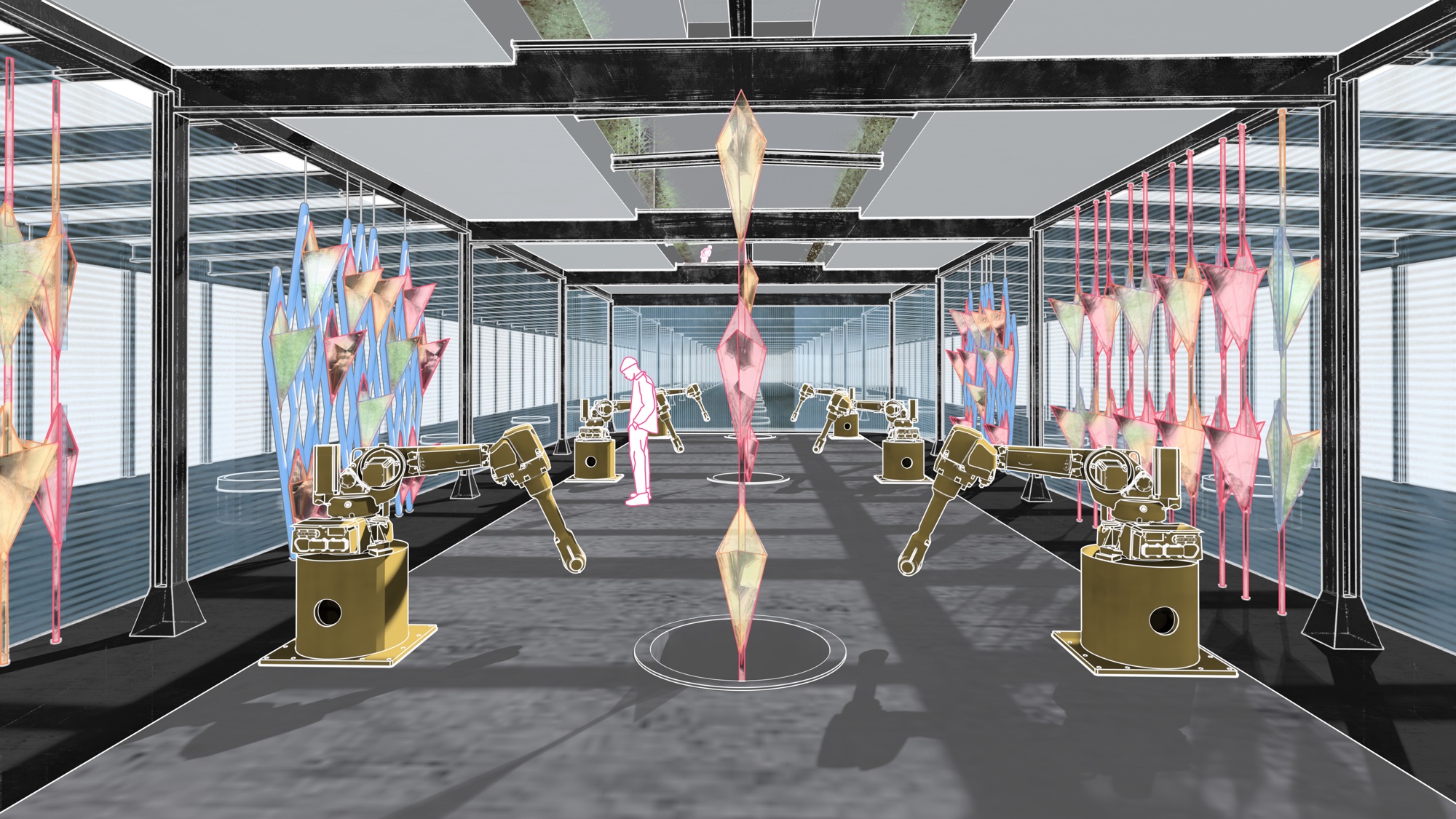 Interior render — robotic fabrication and research lab